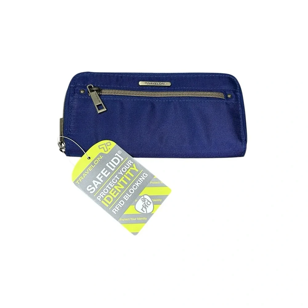Travelon RFID Blocking Wristlet Wallet Navy‎ Blue  Zip Around Clutch NEW